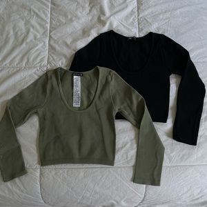 TWO Zara tops (military green & black)